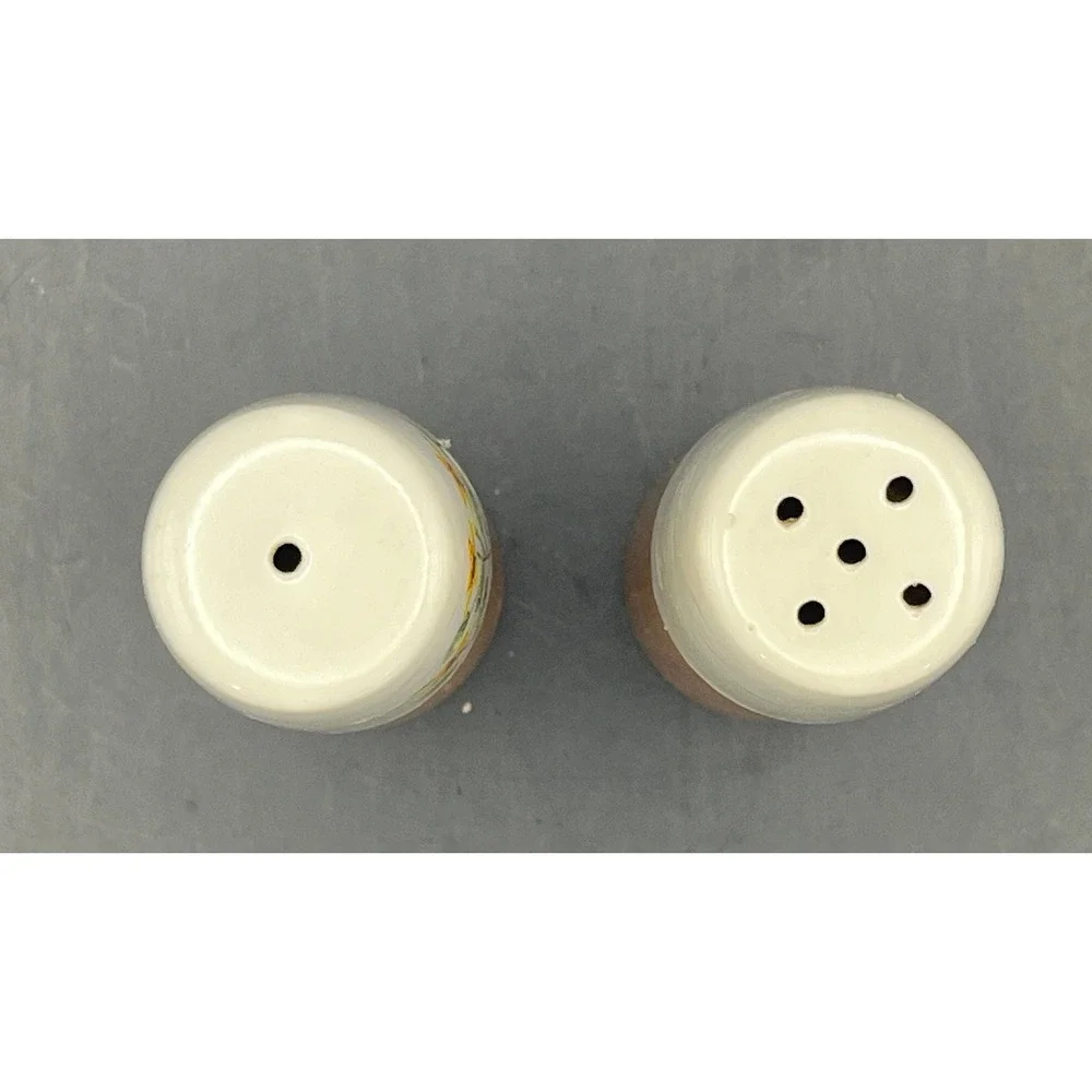 VTG MCM‎ Wood Salt & Pepper Shakers Ceramic Tops 3.5
